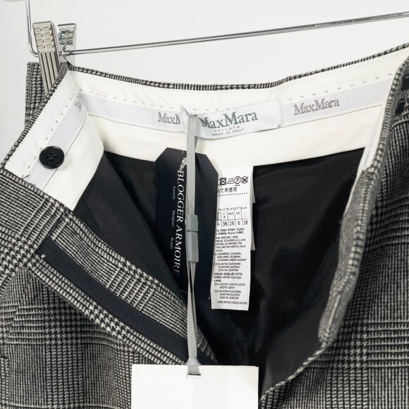 Max Mara Sfilata Pamir "Black" Glen-Plaid Wool Midi Pencil Skirt - Picture 7 of 12